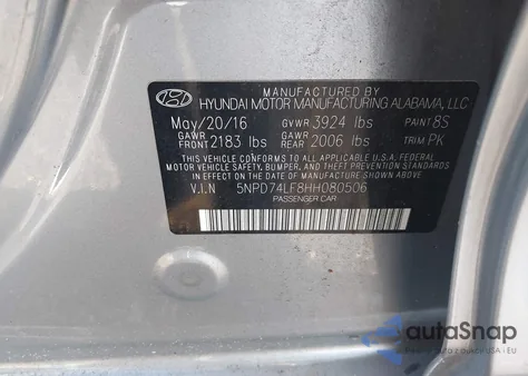 2017 Hyundai Elantra Se z USA, uszkodzony, nr VIN 5NPD74LF8HH080506